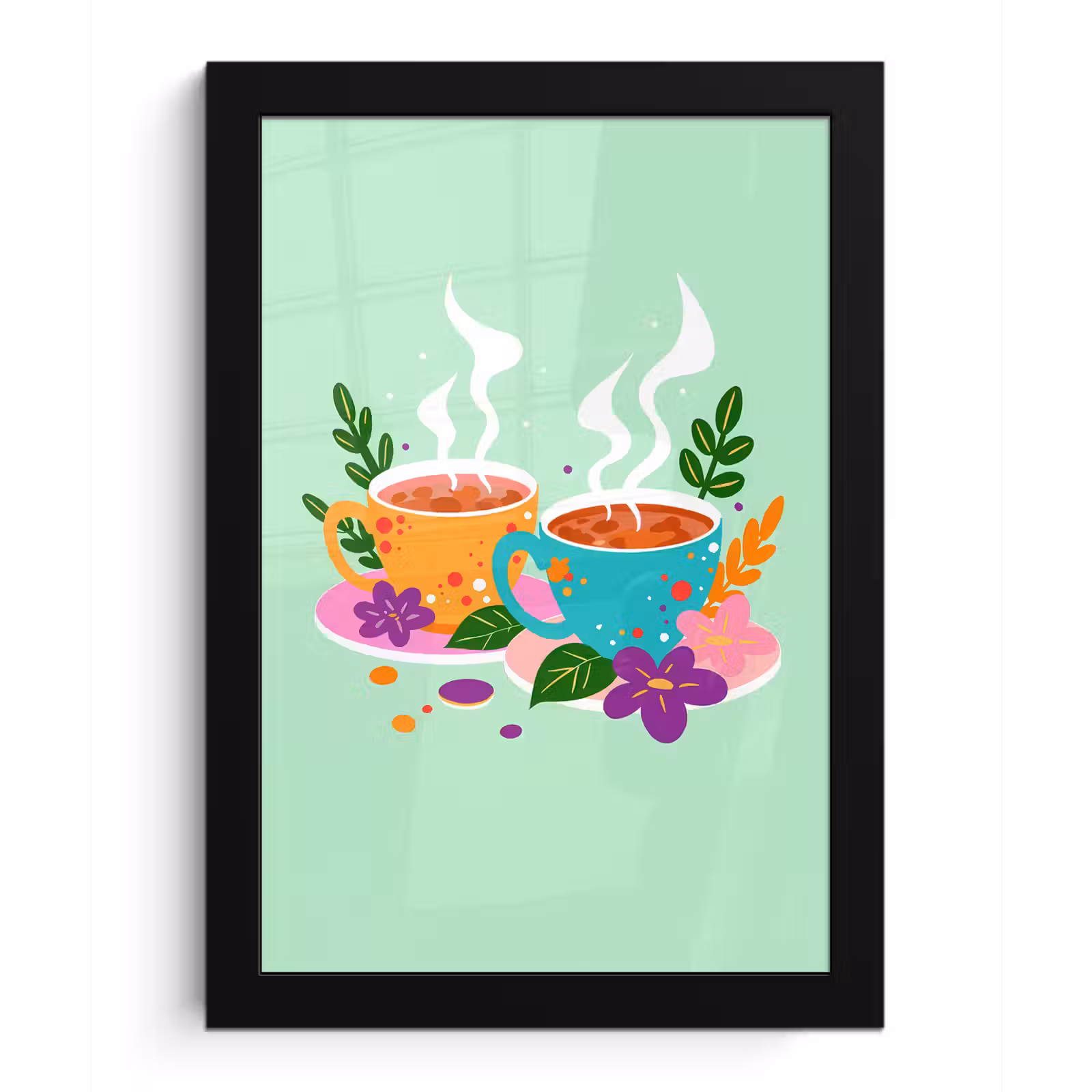 Poster met lijst - Thee - Illustratie - Kopjes - Bloemen — 1