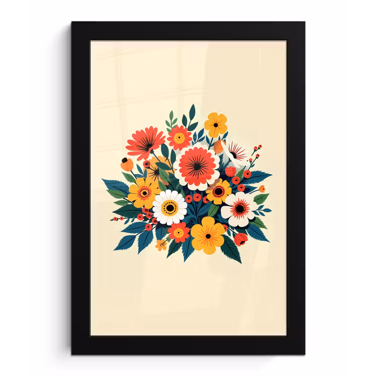 Poster met lijst - Boeket - Bladeren - Illustratie - Kleurrijk — 1