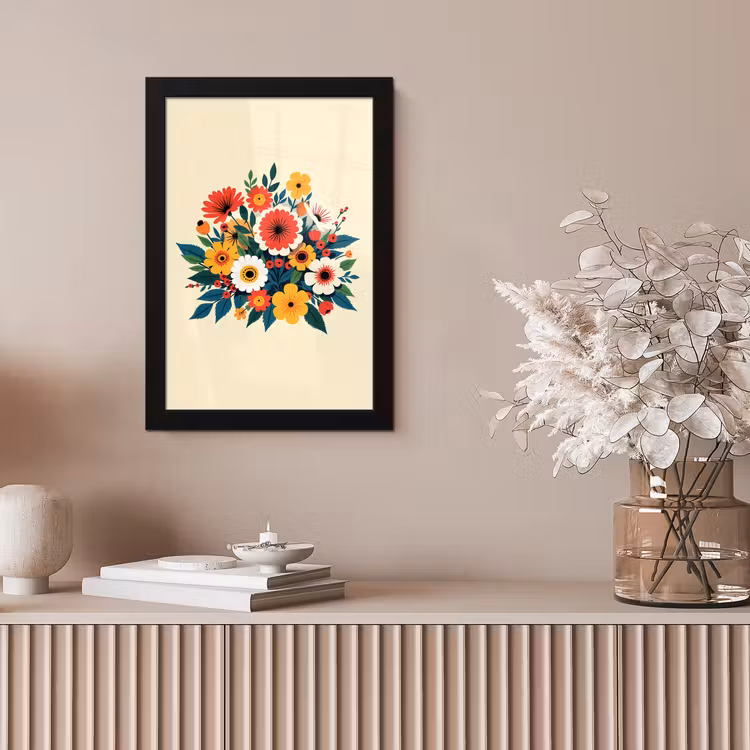 Poster met lijst - Boeket - Bladeren - Illustratie - Kleurrijk — 5