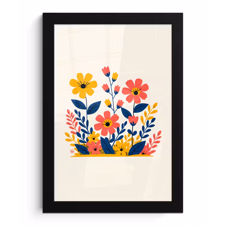 Poster met lijst - Illustratie - Bloemen - Bladeren - Roze — 1