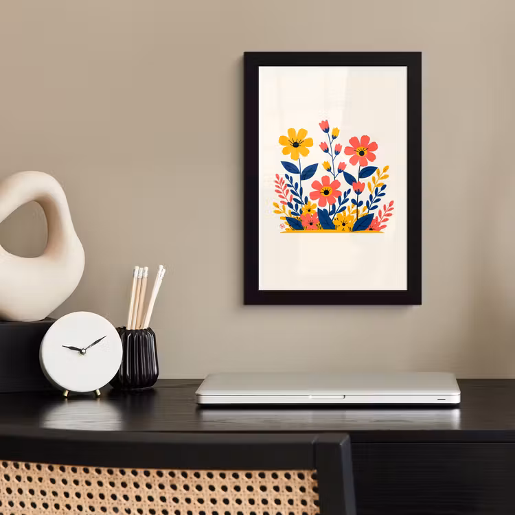 Poster met lijst - Illustratie - Bloemen - Bladeren - Roze — 2
