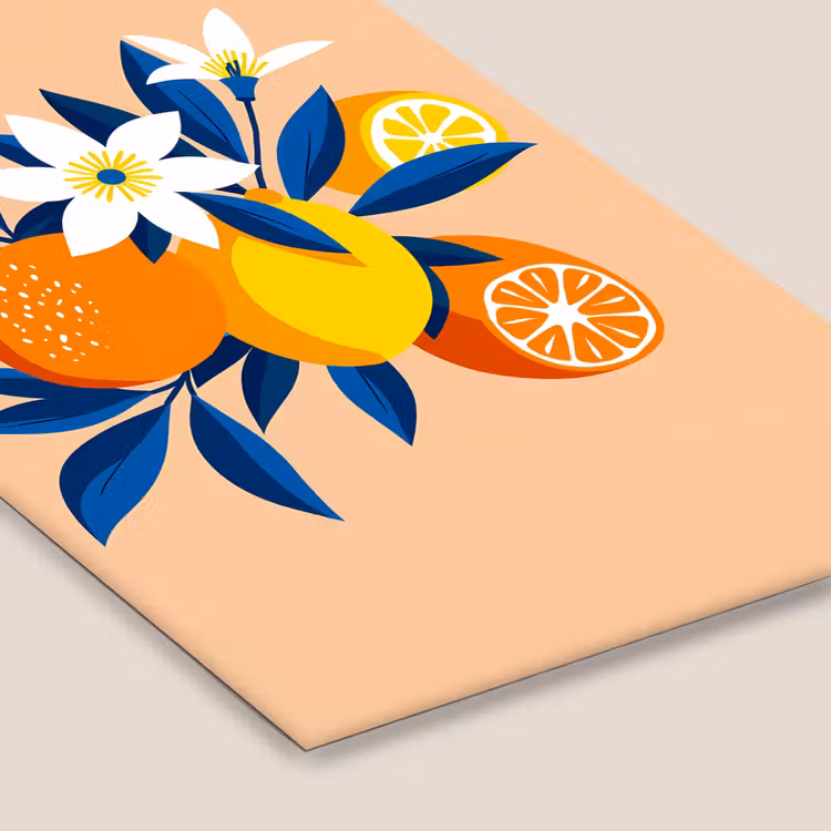 Poster met lijst - Illustratie - Sinaasappels - Donkerblauw - Bloemen — 7