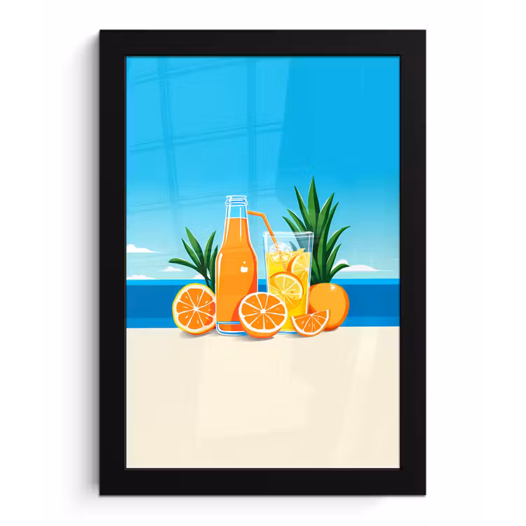 Poster met lijst - Sinaasappels - Ijsblokjes -  Zee - Illustratie — 1
