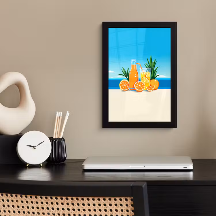 Poster met lijst - Sinaasappels - Ijsblokjes -  Zee - Illustratie — 2