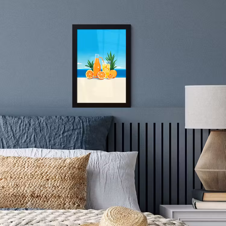 Poster met lijst - Sinaasappels - Ijsblokjes -  Zee - Illustratie — 3