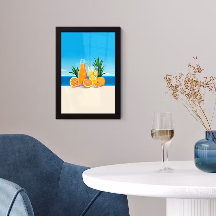 Poster met lijst - Sinaasappels - Ijsblokjes -  Zee - Illustratie — 4