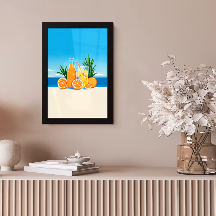 Poster met lijst - Sinaasappels - Ijsblokjes -  Zee - Illustratie — 5
