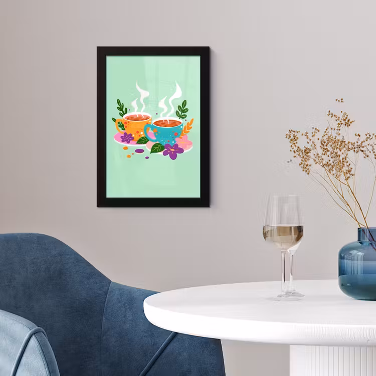 Poster met lijst - Thee - Illustratie - Kopjes - Bloemen — 4
