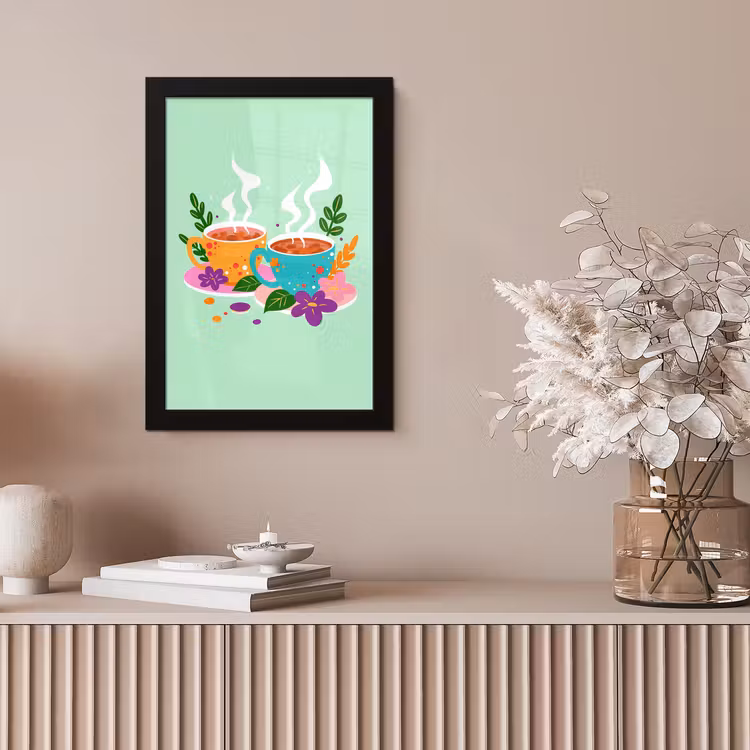 Poster met lijst - Thee - Illustratie - Kopjes - Bloemen — 5