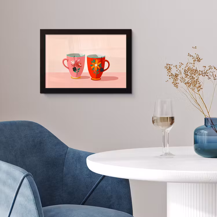 Poster met lijst - Theekopjes - Bloemmotieven - Roze - Theezakjes — 4