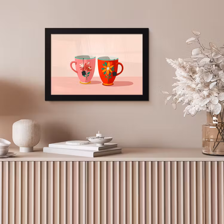 Poster met lijst - Theekopjes - Bloemmotieven - Roze - Theezakjes — 5