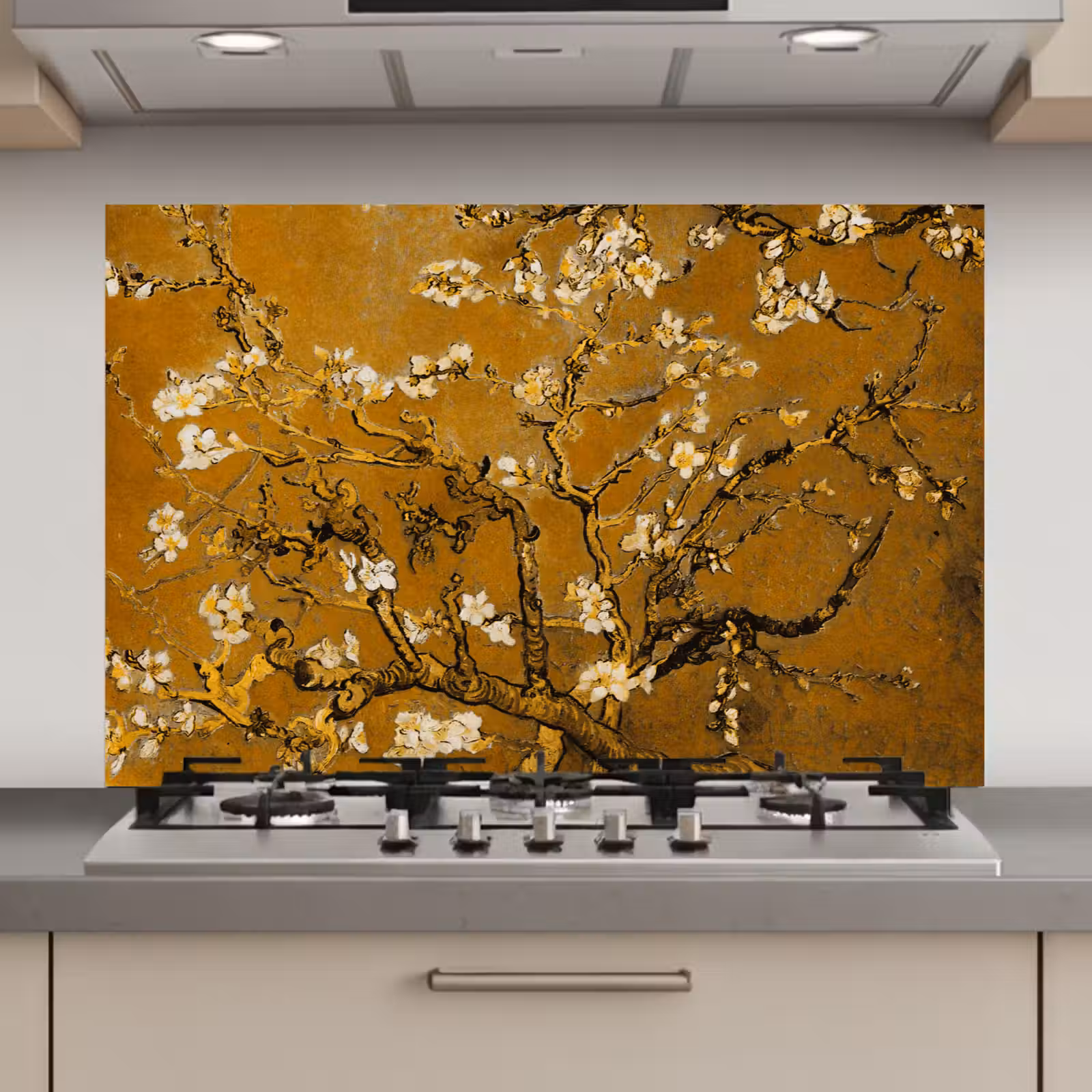 Spatscherm keuken - Amandelbloesem - Kunst - Van Gogh - Goud — 1