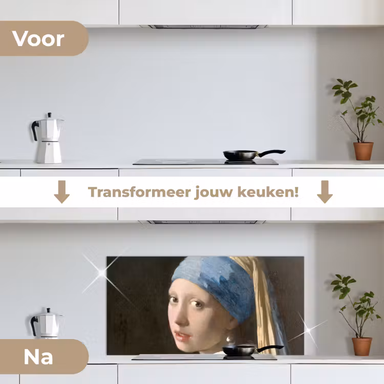 Spatscherm keuken - Meisje met de Parel - Schilderij van Johannes Vermeer — 2