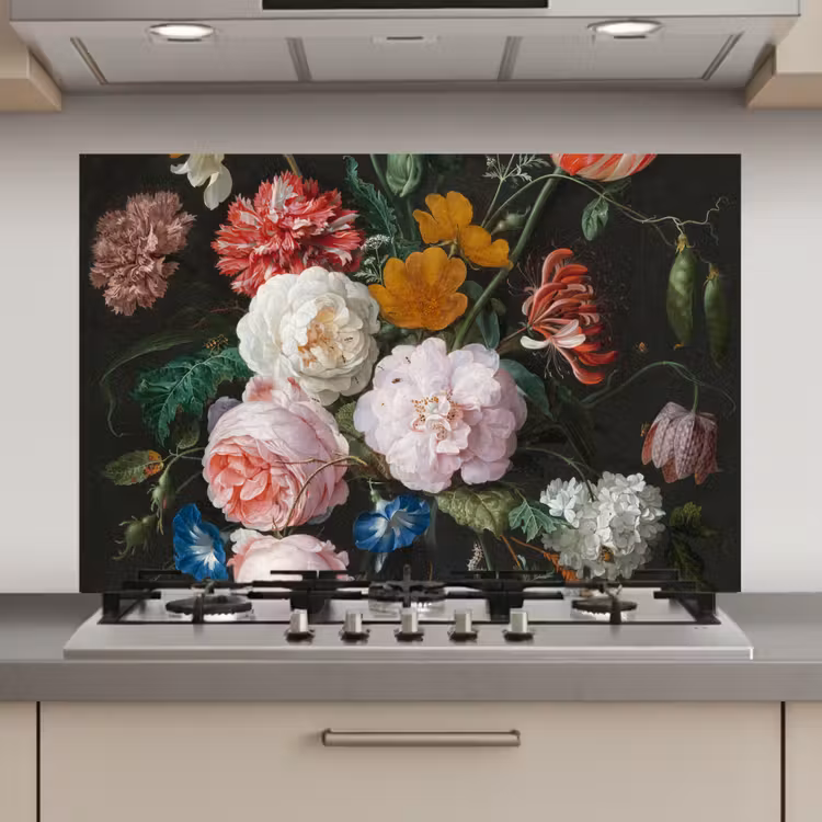 Spatscherm keuken - Stilleven met bloemen in een glazen vaas - Schilderij van Jan Davidsz. de Heem — 1