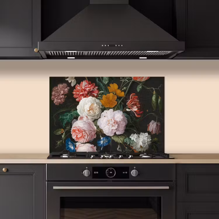 Spatscherm keuken - Stilleven met bloemen in een glazen vaas - Schilderij van Jan Davidsz. de Heem — 2