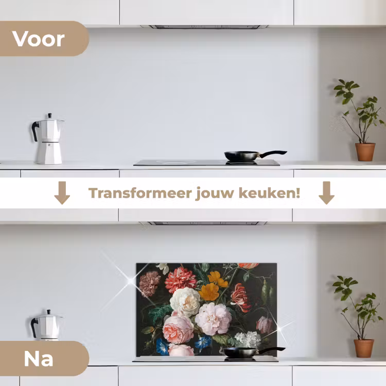 Spatscherm keuken - Stilleven met bloemen in een glazen vaas - Schilderij van Jan Davidsz. de Heem — 3