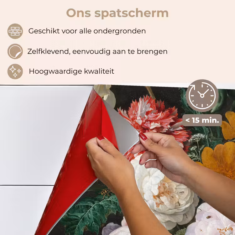 Spatscherm keuken - Stilleven met bloemen in een glazen vaas - Schilderij van Jan Davidsz. de Heem — 4