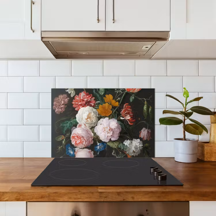 Spatscherm keuken - Stilleven met bloemen in een glazen vaas - Schilderij van Jan Davidsz. de Heem — 6