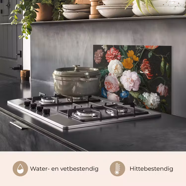 Spatscherm keuken - Stilleven met bloemen in een glazen vaas - Schilderij van Jan Davidsz. de Heem — 7