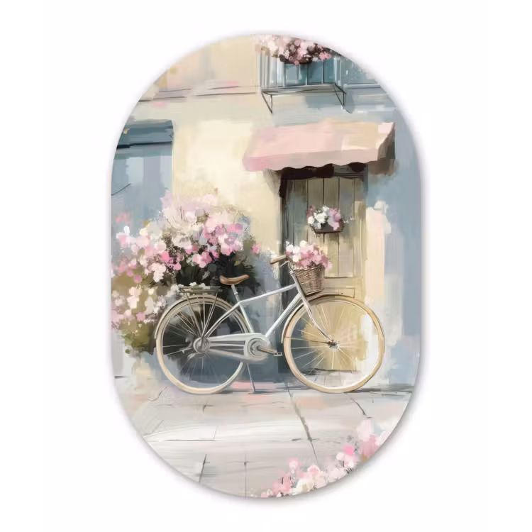 Muurovaal - aluminium - Fiets - Pastelkleuren - Bloemen — 1