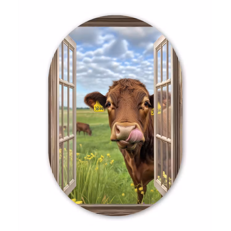 Muurovaal - aluminium - Doorkijk - Koe - Weiland - Landschap - Dieren — 1