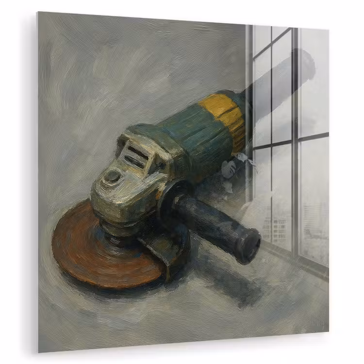 Glas schilderij - Haakse slijper - Schilderij - Gereedschap — 1
