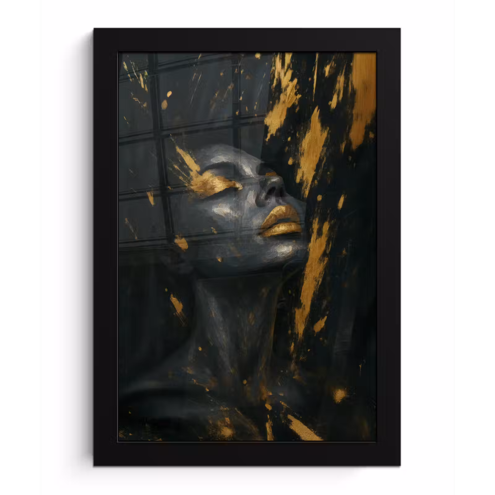Poster met lijst - Gezicht - Vrouw - Verfspatten - Abstract — 1