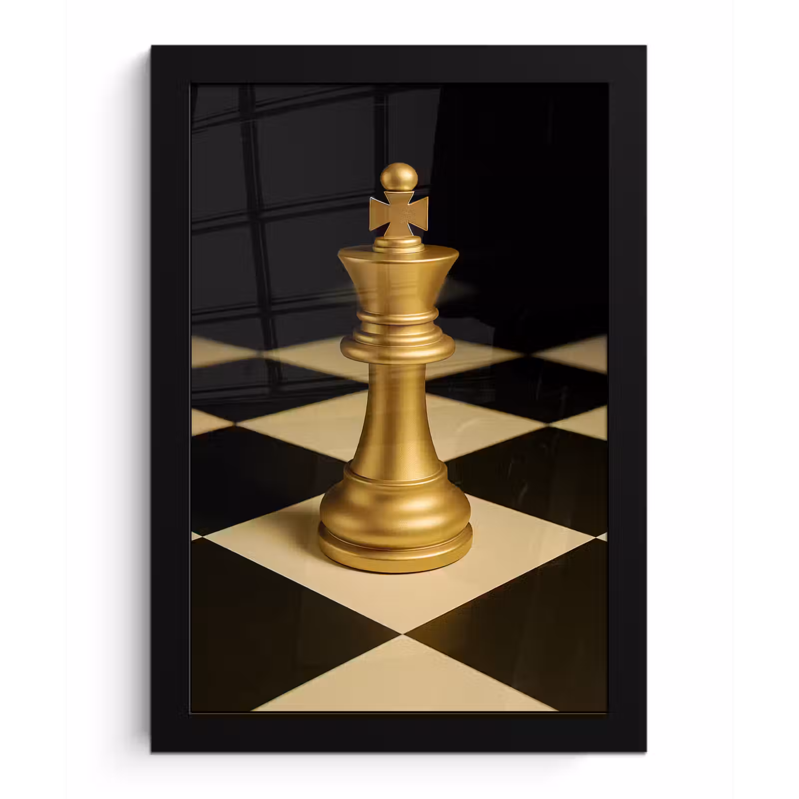 Poster met lijst - Schaakstuk - Koning - Schaakbord - Geblokt — 1