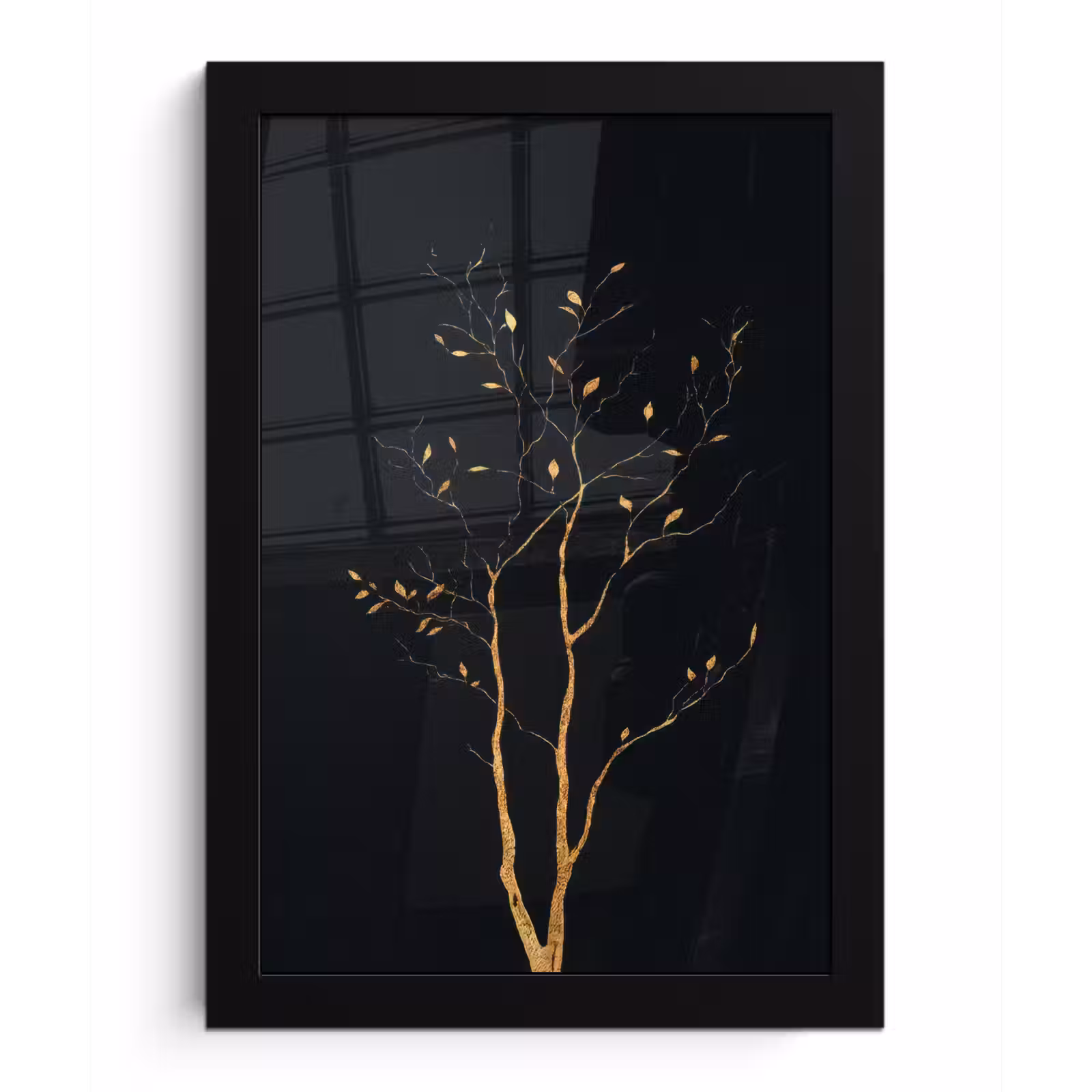 Poster met lijst - Takken - Blaadjes - Zwart — 1