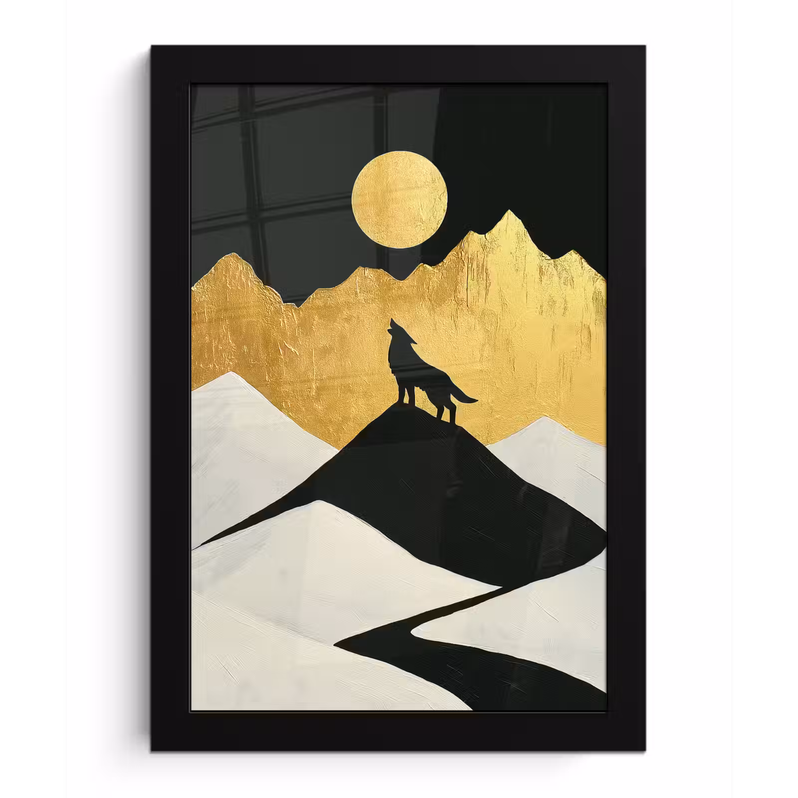 Poster met lijst - Wolf - Bergen - Maan - Zwart — 1