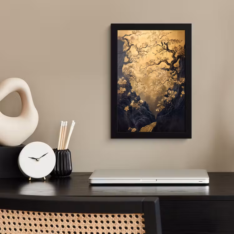 Poster met lijst - Bloemen - Takken - Goud - Sierlijk — 2