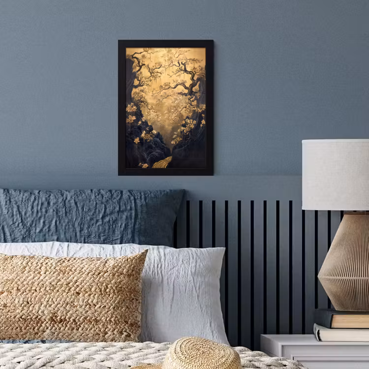 Poster met lijst - Bloemen - Takken - Goud - Sierlijk — 3