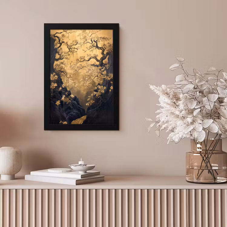 Poster met lijst - Bloemen - Takken - Goud - Sierlijk — 5