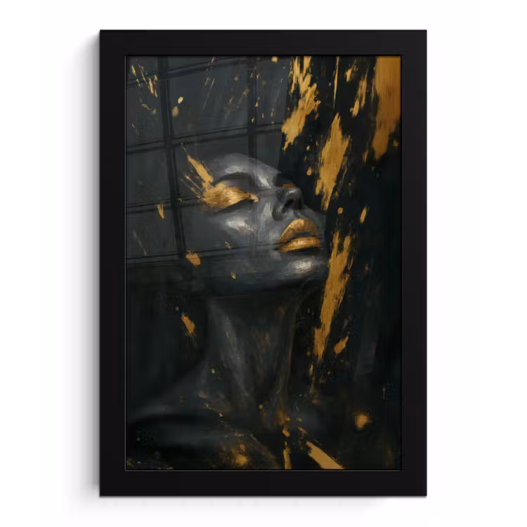 Poster met lijst - Gezicht - Vrouw - Verfspatten - Abstract — 1