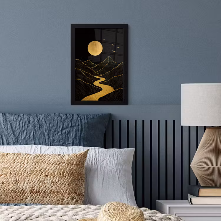 Poster met lijst - Rivier - Goud - Maan - Vogels — 3