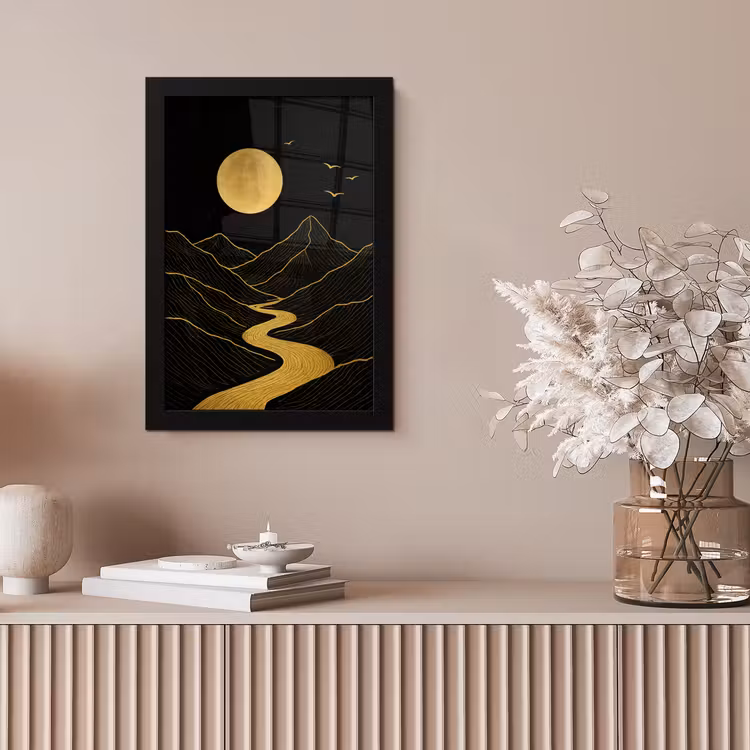 Poster met lijst - Rivier - Goud - Maan - Vogels — 5