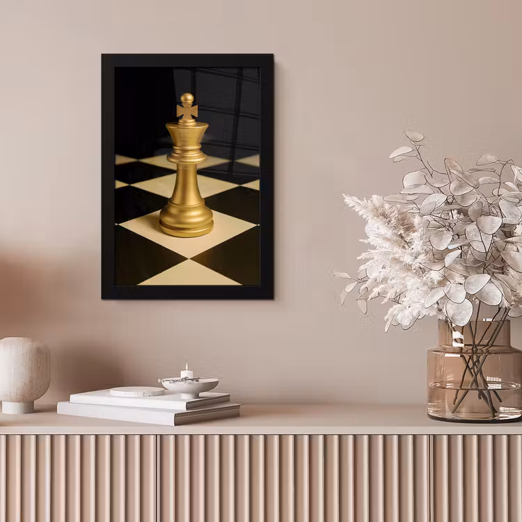 Poster met lijst - Schaakstuk - Koning - Schaakbord - Geblokt — 5