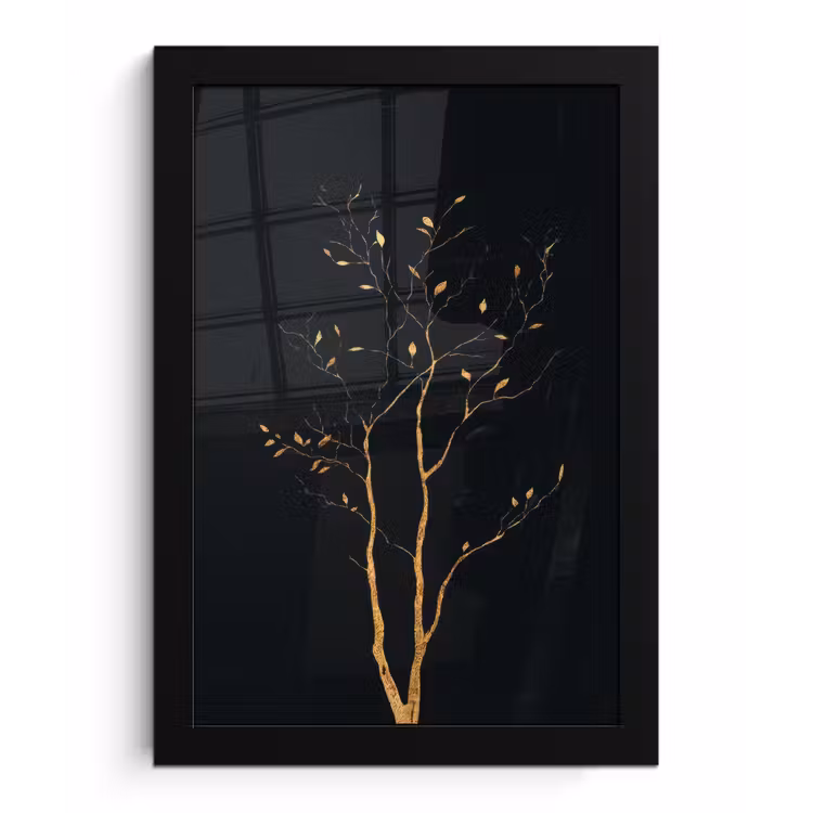 Poster met lijst - Takken - Blaadjes - Zwart — 1
