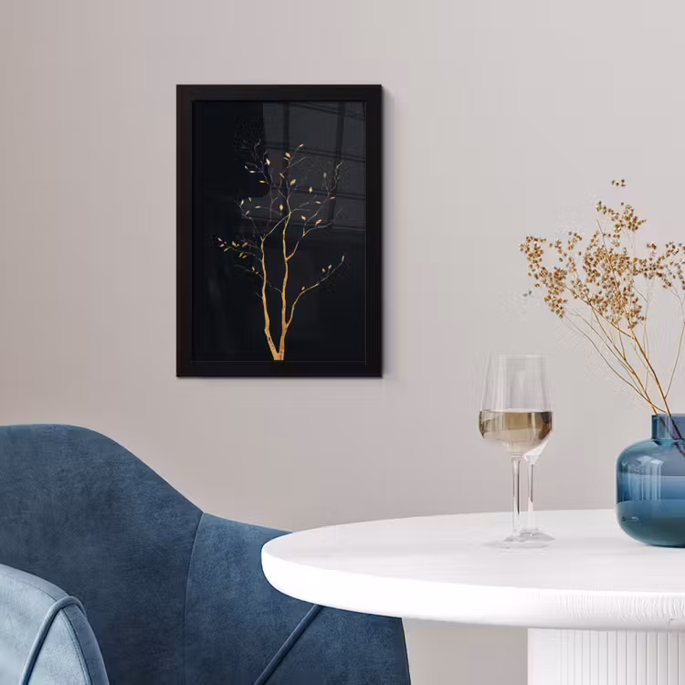 Poster met lijst - Takken - Blaadjes - Zwart — 4
