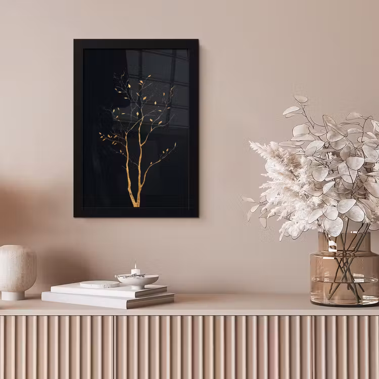 Poster met lijst - Takken - Blaadjes - Zwart — 5