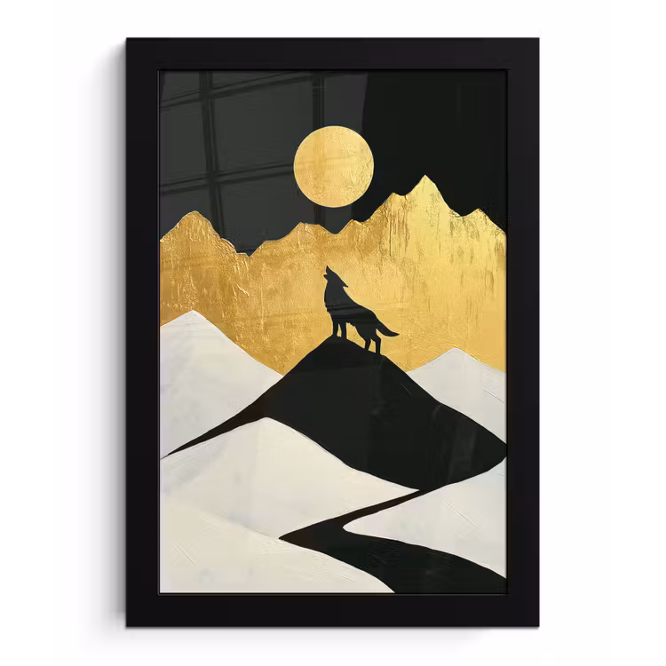 Poster met lijst - Wolf - Bergen - Maan - Zwart — 1