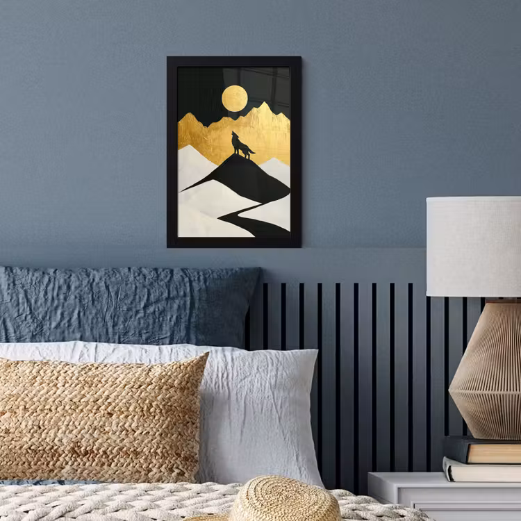 Poster met lijst - Wolf - Bergen - Maan - Zwart — 3