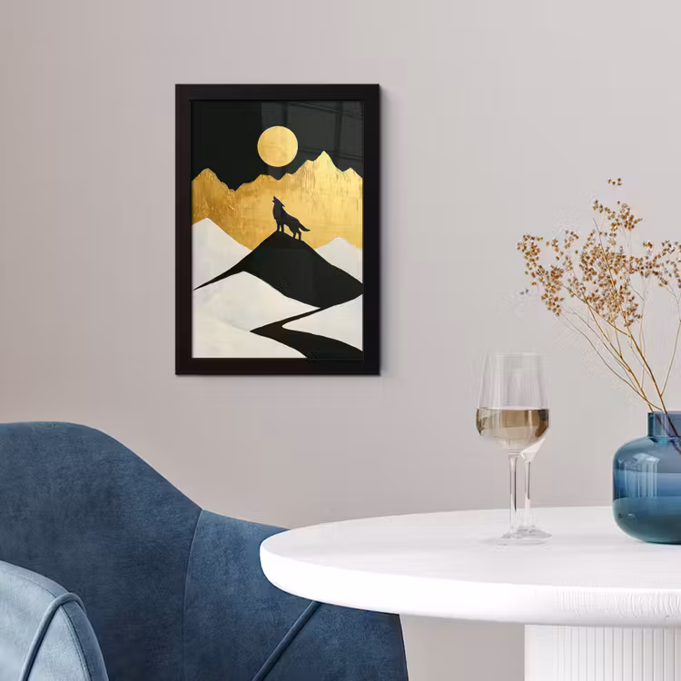 Poster met lijst - Wolf - Bergen - Maan - Zwart — 4