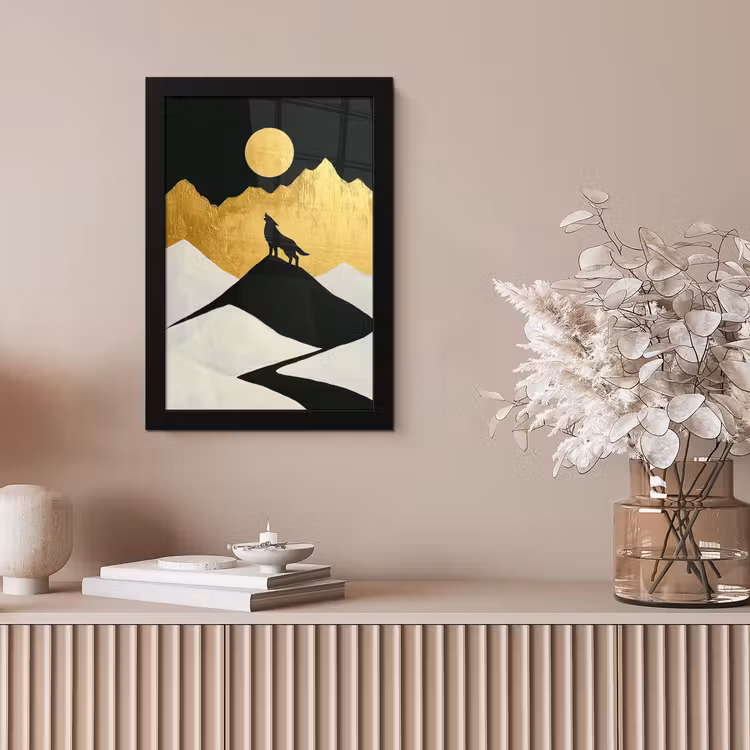 Poster met lijst - Wolf - Bergen - Maan - Zwart — 5
