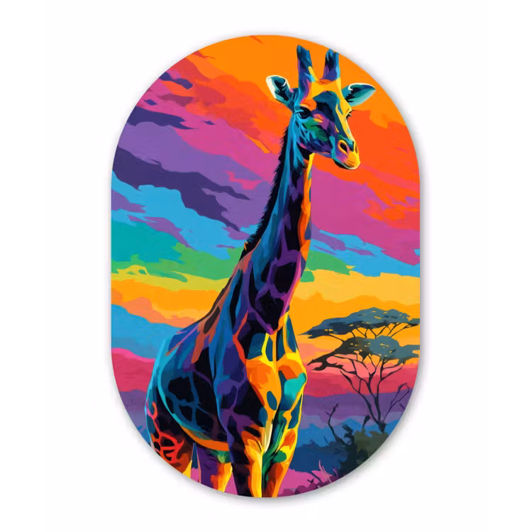Muurovaal aluminium - Giraffe - Savanna - Lucht - Gekleurd — 1