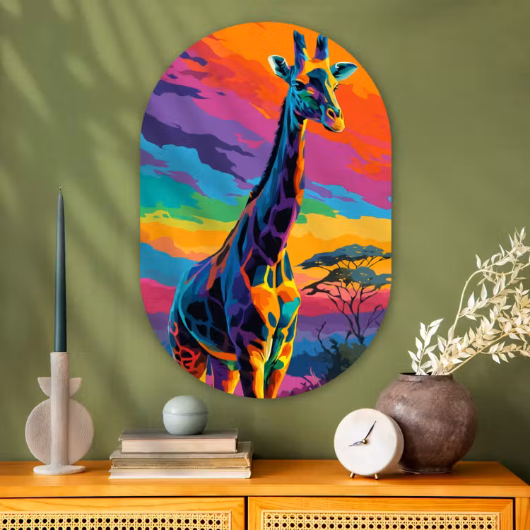 Wandoval Glas – Giraffe - Savanna - Lucht - Gekleurd — 2