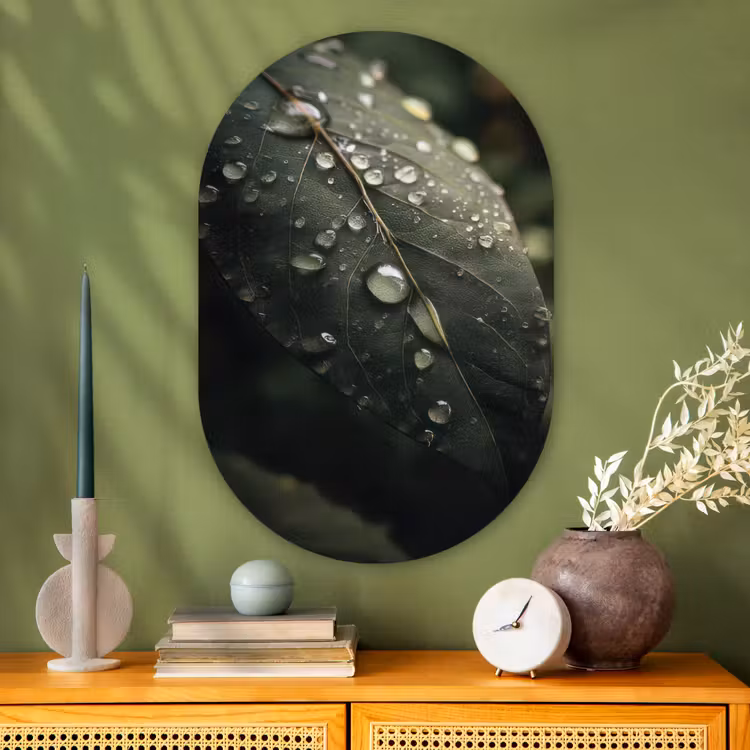 Wandoval Glas – Blad - Groen - Nerven - Regendruppels — 2