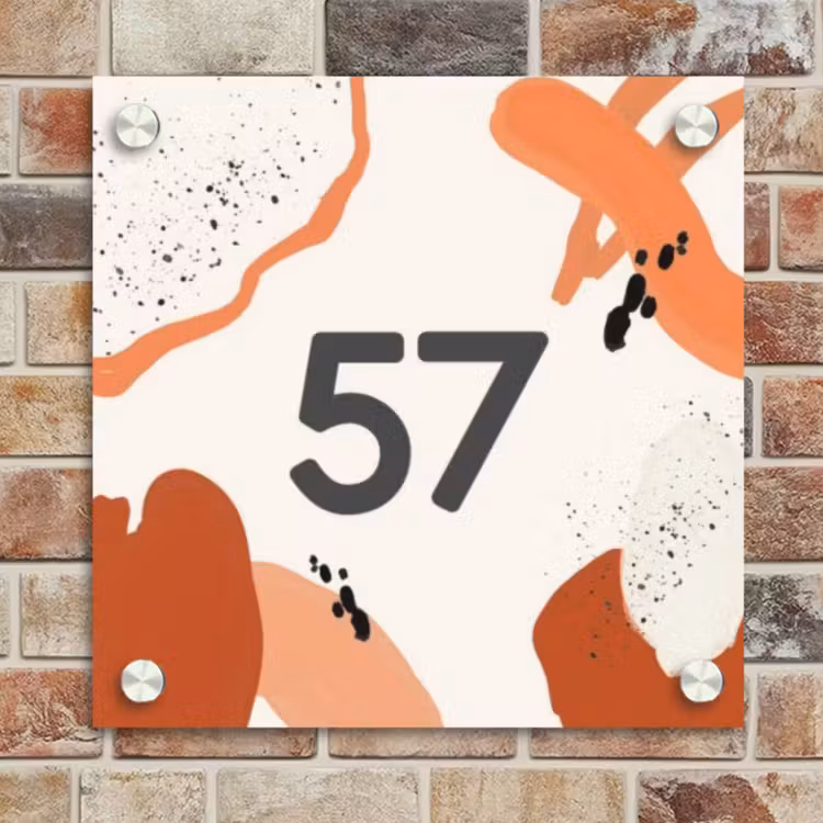 Naambordje voordeur - Vierkant - Abstract oranje - Traditioneel — 4