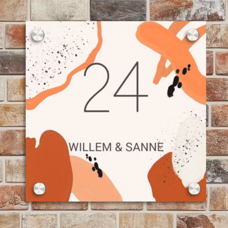 Naambordje voordeur - Vierkant - Abstract oranje - Klassiek — 4
