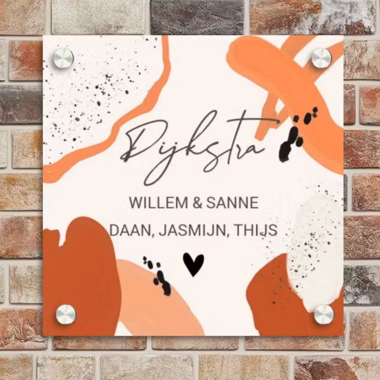 Naambordje voordeur - Vierkant - Abstract oranje - Sierlijk — 4